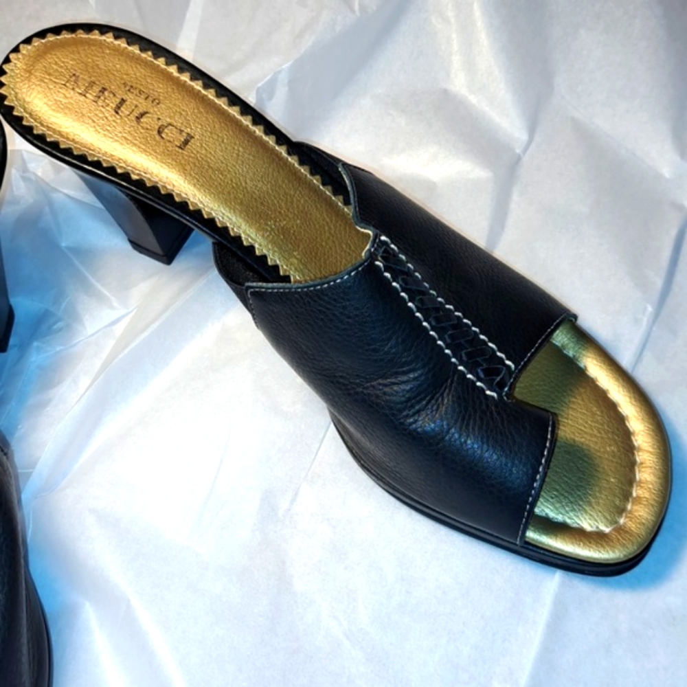 Sesto Meucci Sandal Mules. Black Leather. Made in Italy. Size 8 1/2 N. - Picture 3 of 8